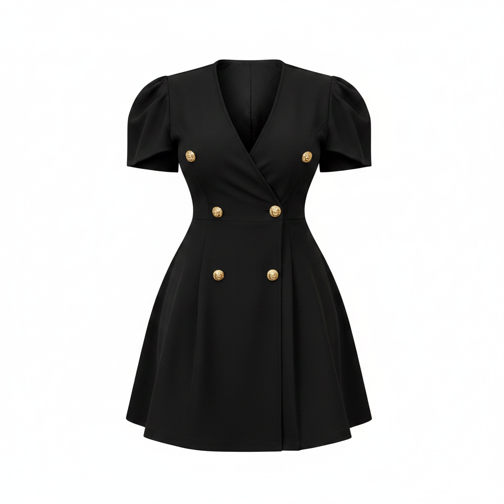 Gold Button Blazer Mini Dress – Black – Ghost Mannequin