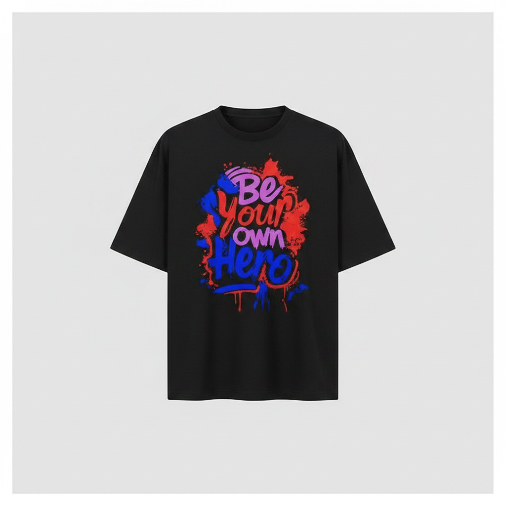Black graffiti print tee front view