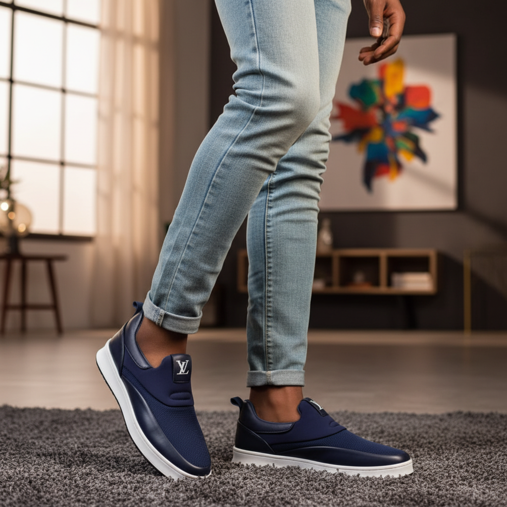 LV Navy Mesh Slip-On Sneaker - Model Shot