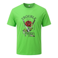 Green rose graphic crew-neck T-shirt shown in ghost mannequin style