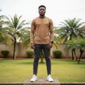 Men's Tan Long-Sleeve Athletic Performance Shirt – Nigerian Male Model