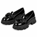 Patent Bow Platform Loafer – Black, Both Shoes