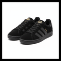 Men's triple black suede campus sneakers ghost mannequin front view