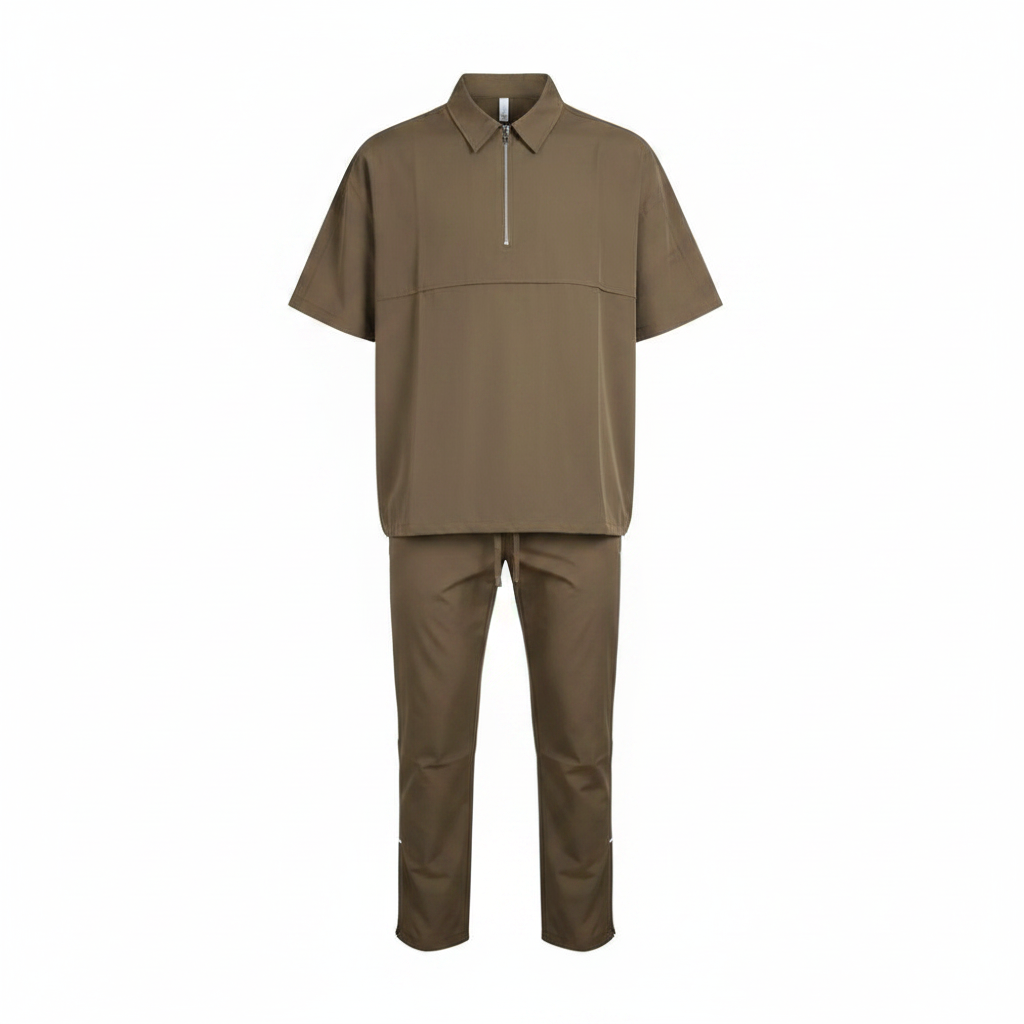 Men's Khaki 3/4 Sleeve Zip Shirt & Straight-Leg Trousers Co-ord Set – Ghost Mannequin