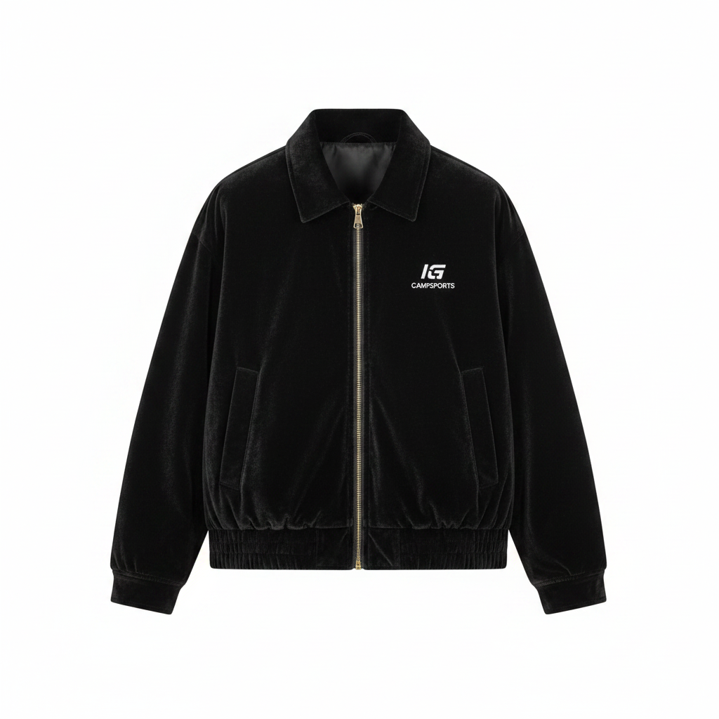 Men's Black Velvet Oversized Bomber Jacket – Ghost Mannequin Front View