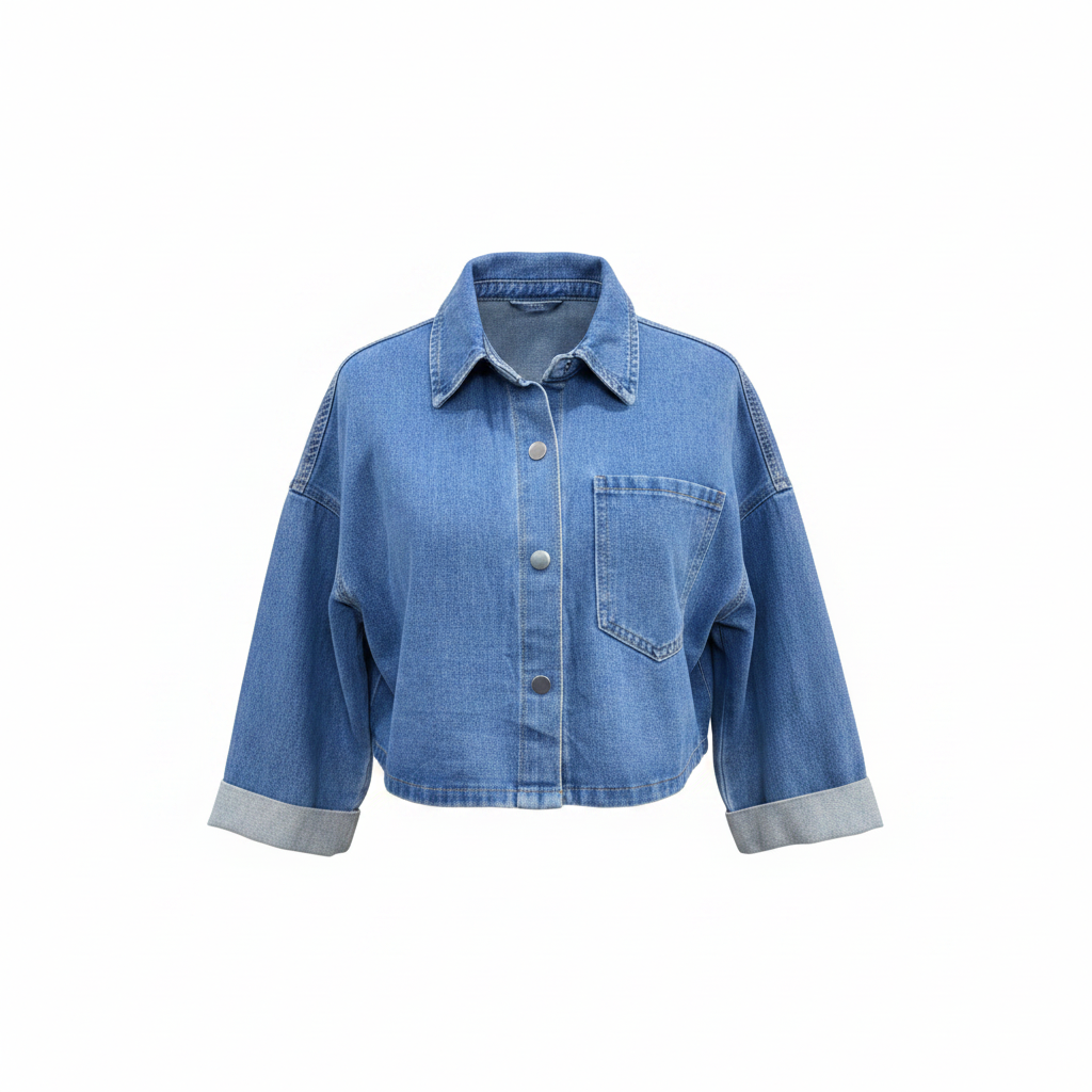 Light Blue Cropped Denim Jacket - Ghost Mannequin Front