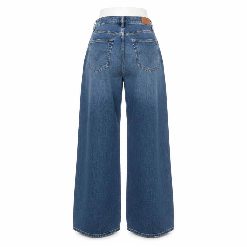 Medium Blue Ultra Wide-Leg Palazzo Baggy Jeans – Back Ghost Mannequin