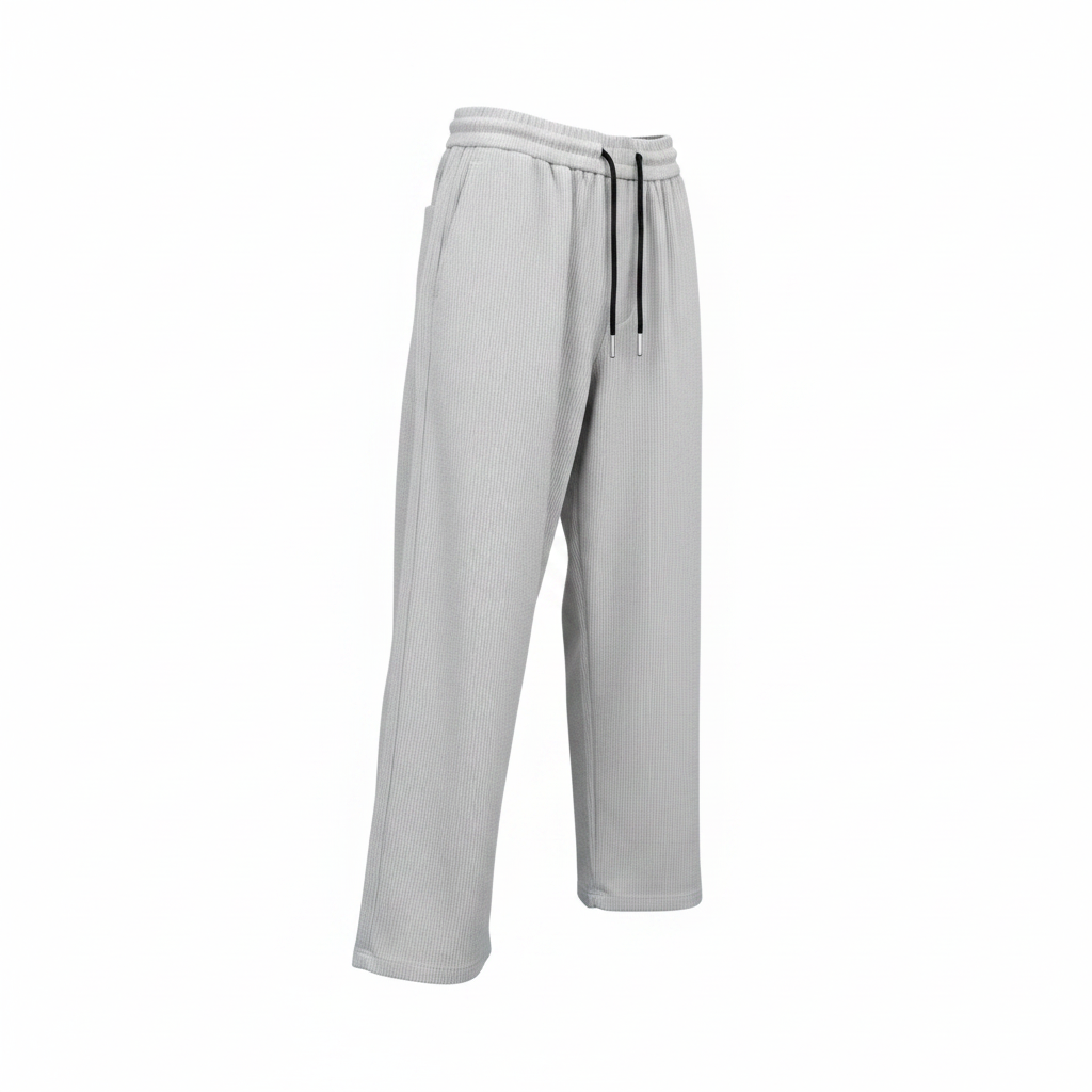 Light grey ribbed wide-leg jogger pants ghost mannequin front view