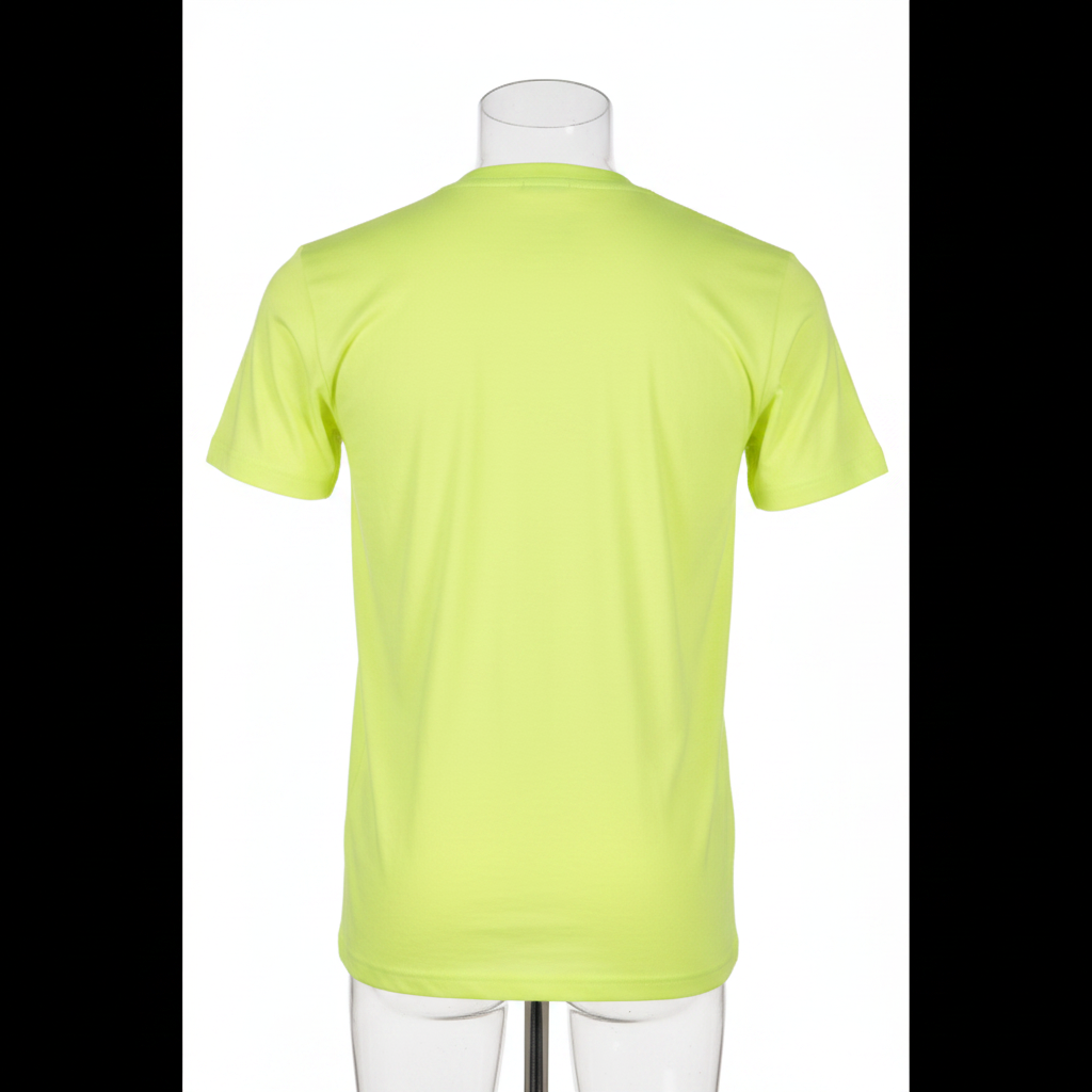 Ghost mannequin back view of neon yellow T-shirt