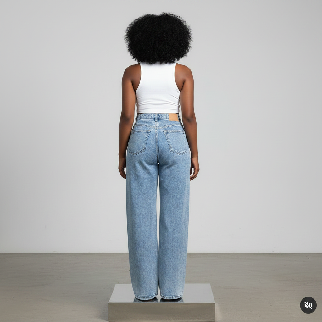 Light Blue Wide-Leg High-Waist Jeans – Model Back