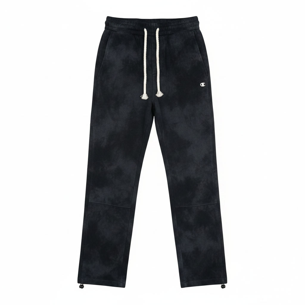 Men's black acid wash rope drawstring jogger pants ghost mannequin front view white background