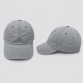 Unisex washed grey baseball cap, front and side view