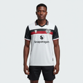Nigerian male model wearing Manchester United away jersey