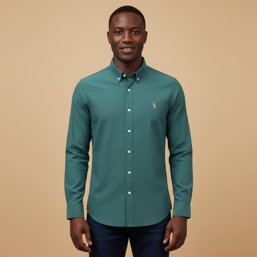 Teal Green Long Sleeve Shirt - Front Model View