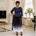 Navy & White Ombre Pleated Peplum Skirt Set – Model Shot