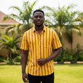 Men's Yellow Striped Short Sleeve Shirt - Nigerian Male Model