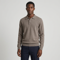 Nigerian man wearing taupe-grey textured long-sleeve knit polo