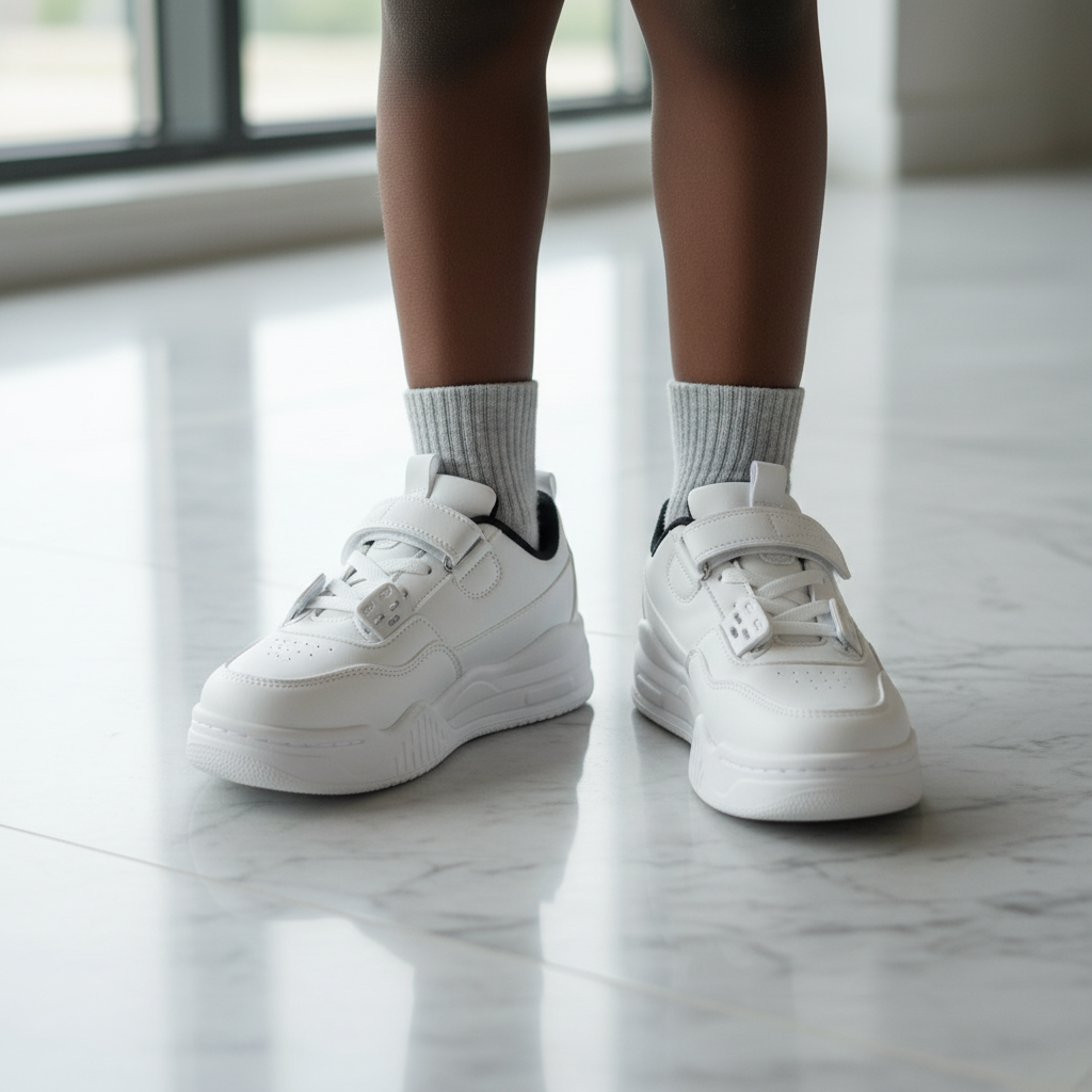 Kids BOA Dial Velcro Chunky Sneaker – White Model Shot