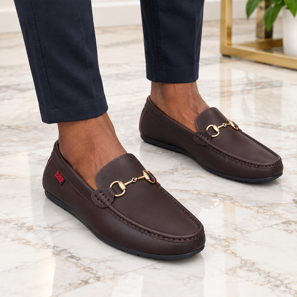 Dark Brown Leather Horsebit Loafer – Model Shot