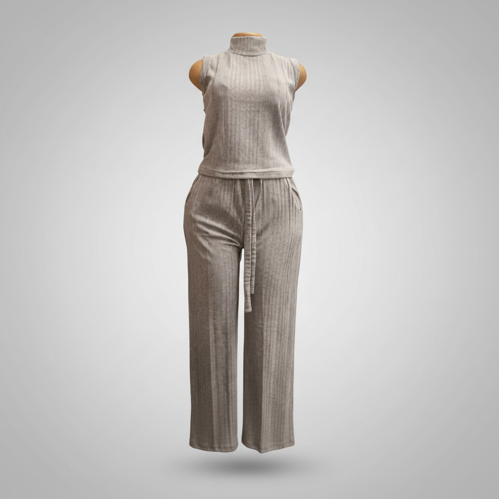 Ghost mannequin grey ribbed mock-neck sleeveless co-ord set