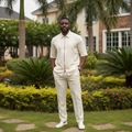 Men's Long-Sleeve Zip Co-ord Set – Model Shot Cream