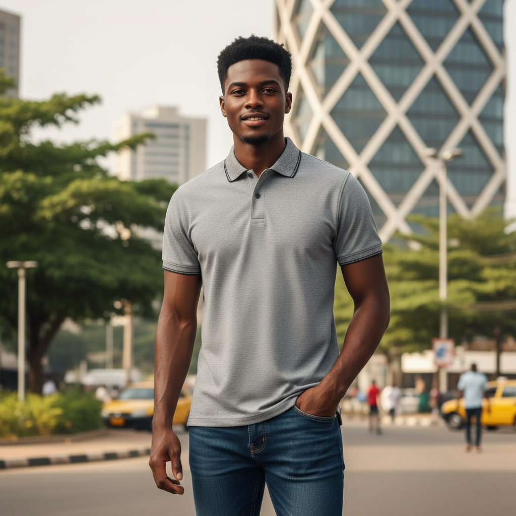 Light Grey Dark Tipped Ribbed Polo - Model Shot