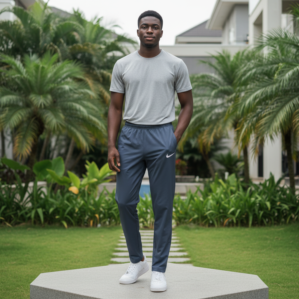 Men's Dark Slate Blue Athletic Track Trousers – Nigerian Male Model