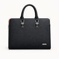 Black textured top-handle bag with silver-tone buckle details