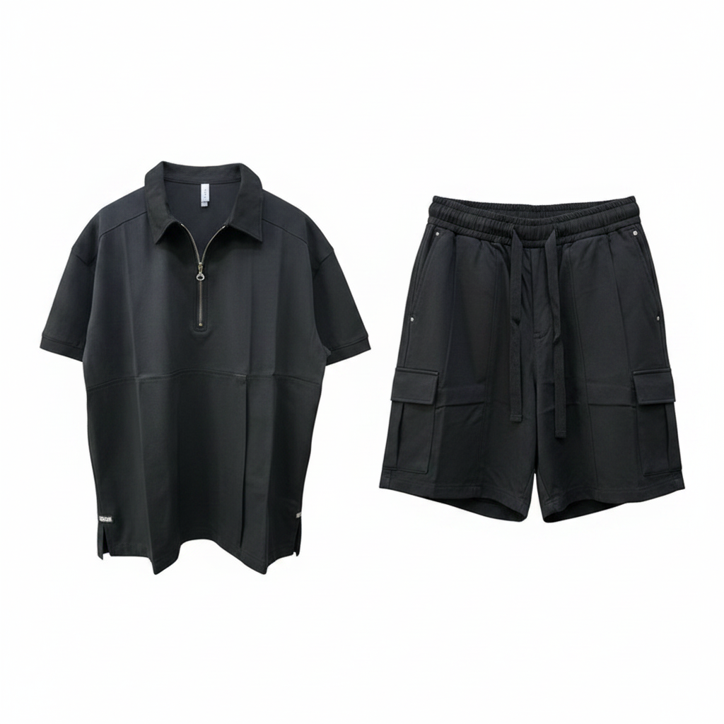 Men's Black Zip Polo & Cargo Shorts Co-ord Set – Ghost Mannequin
