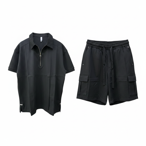 Men's Black Zip Polo & Cargo Shorts Co-ord Set – Ghost Mannequin