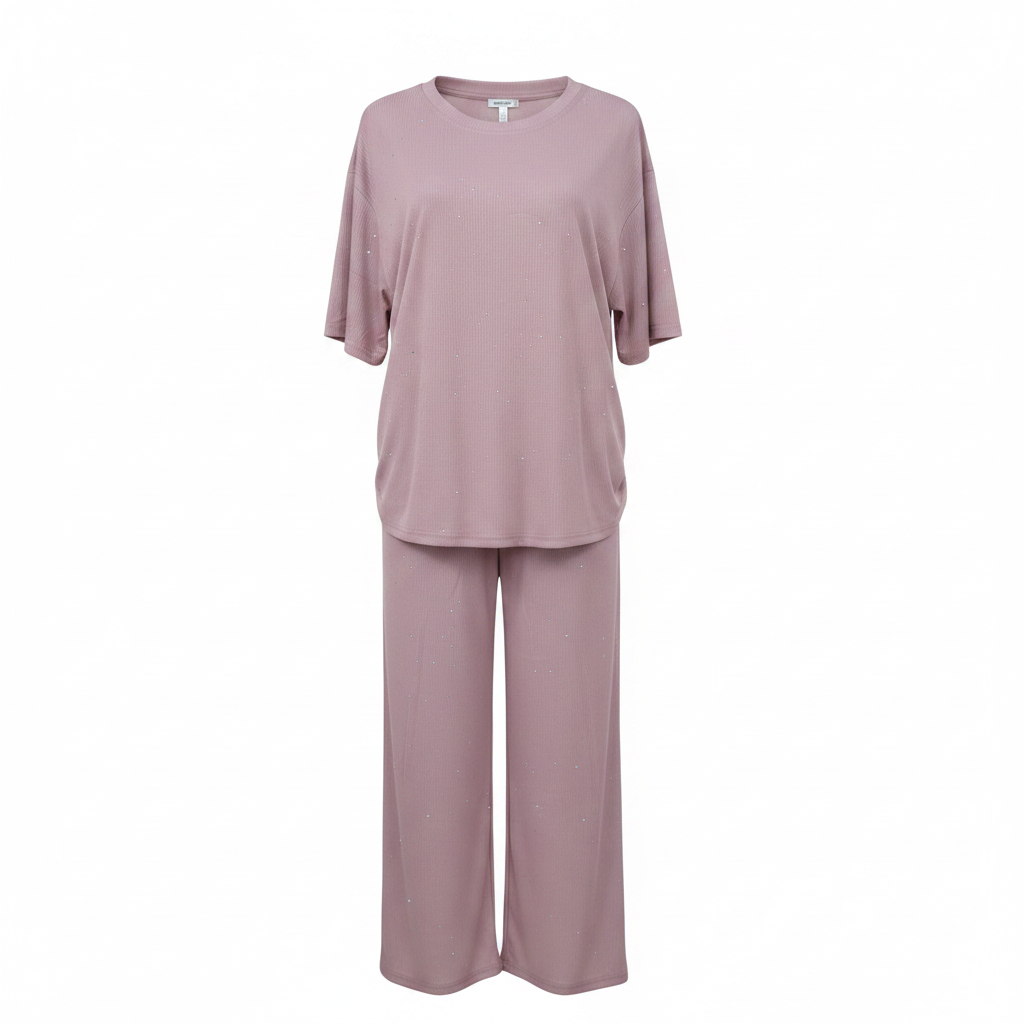Dusty Pink Rhinestone Sparkle Co-ord Set - Ghost Mannequin Front