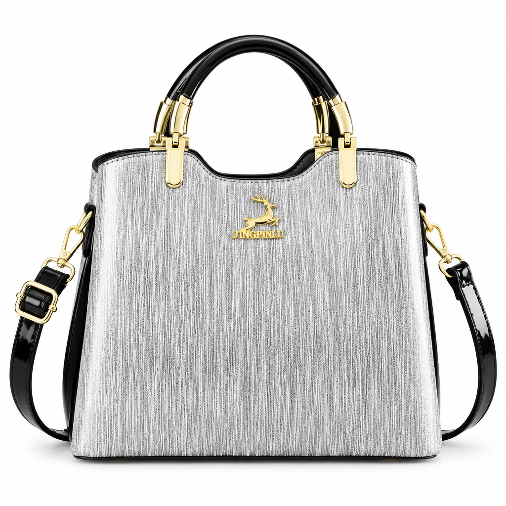 Shimmer Metallic Structured Tote Bag – Silver, Ghost Mannequin