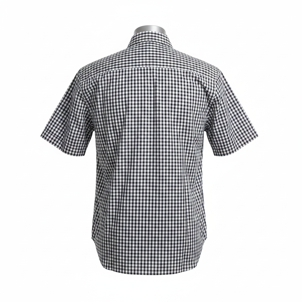 Black White Gingham Short-Sleeved Shirt - Ghost Mannequin Back View