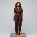Brown Utility Wide-Leg Jumpsuit - Model Front View