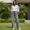Front view - Grey Washed Drawstring Wide-Leg Jeans