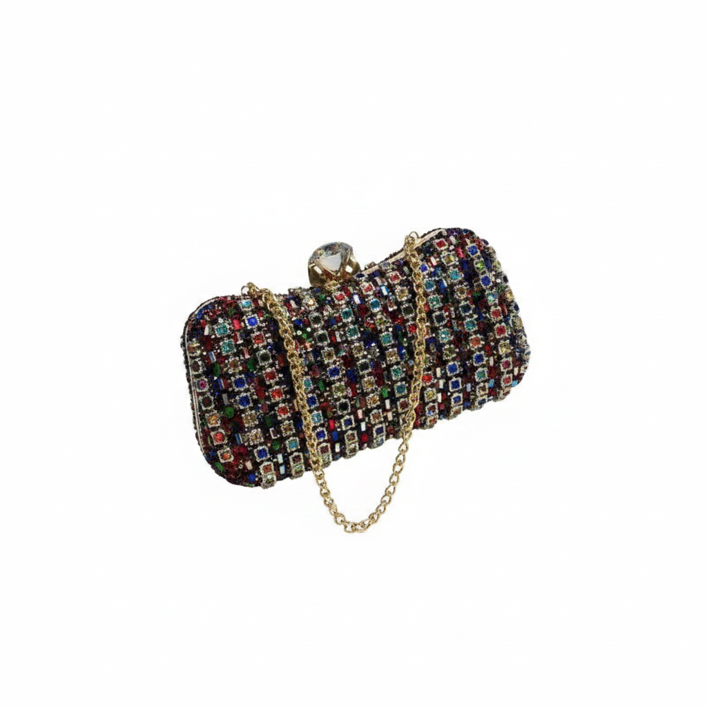 Enemuo Crystal Box Clutch in Multicolor AB – ghost mannequin on white background