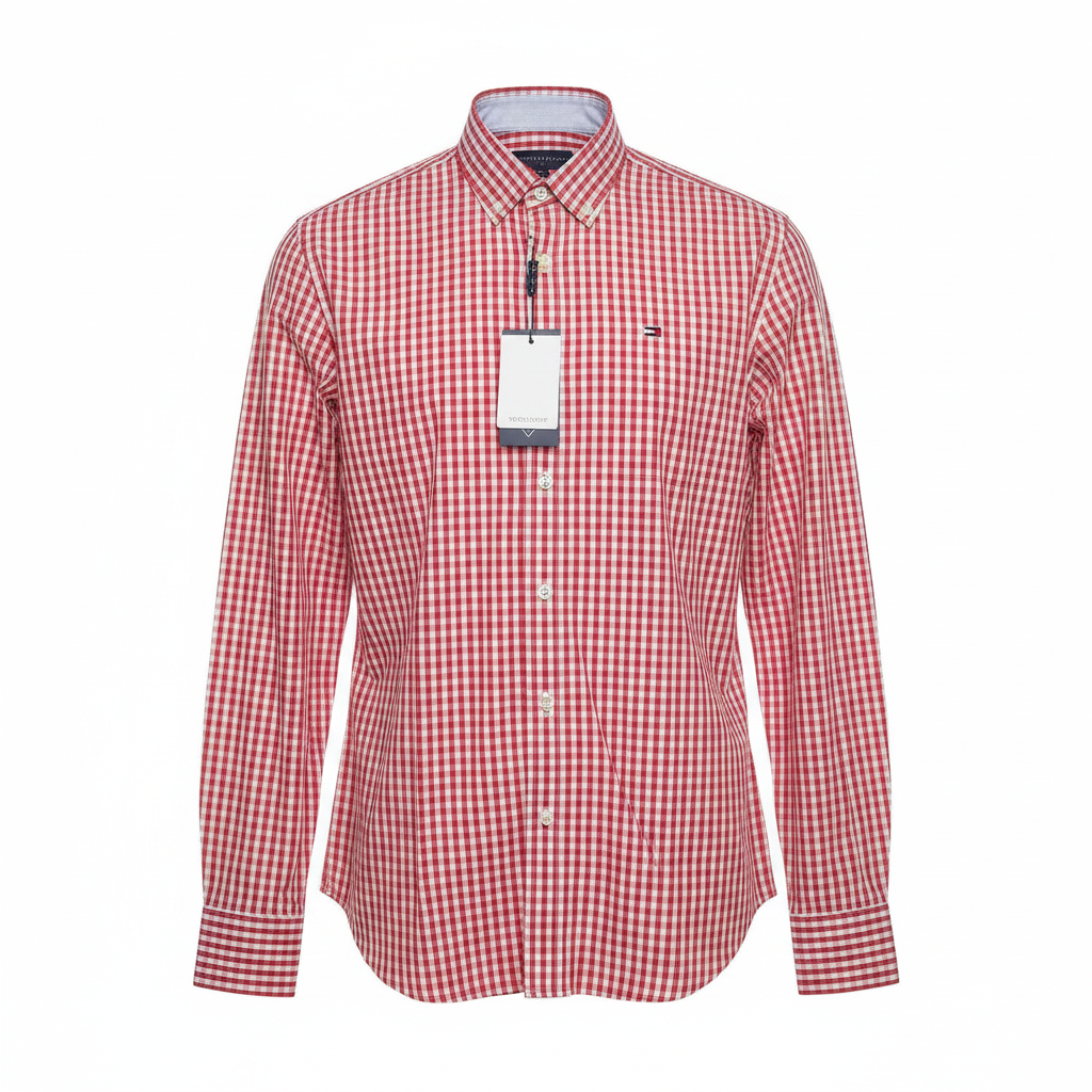 Red White Gingham Long-Sleeved Shirt - Ghost Mannequin