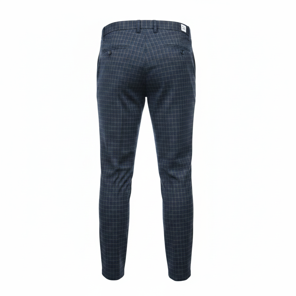 Navy Windowpane Check Trousers – Back Ghost Mannequin