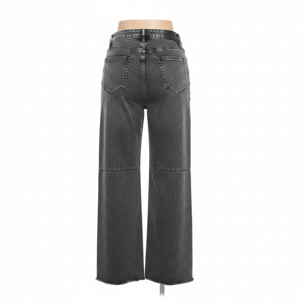 Dark Grey Rhinestone Wave Wide-Leg Jeans - Ghost Mannequin Back