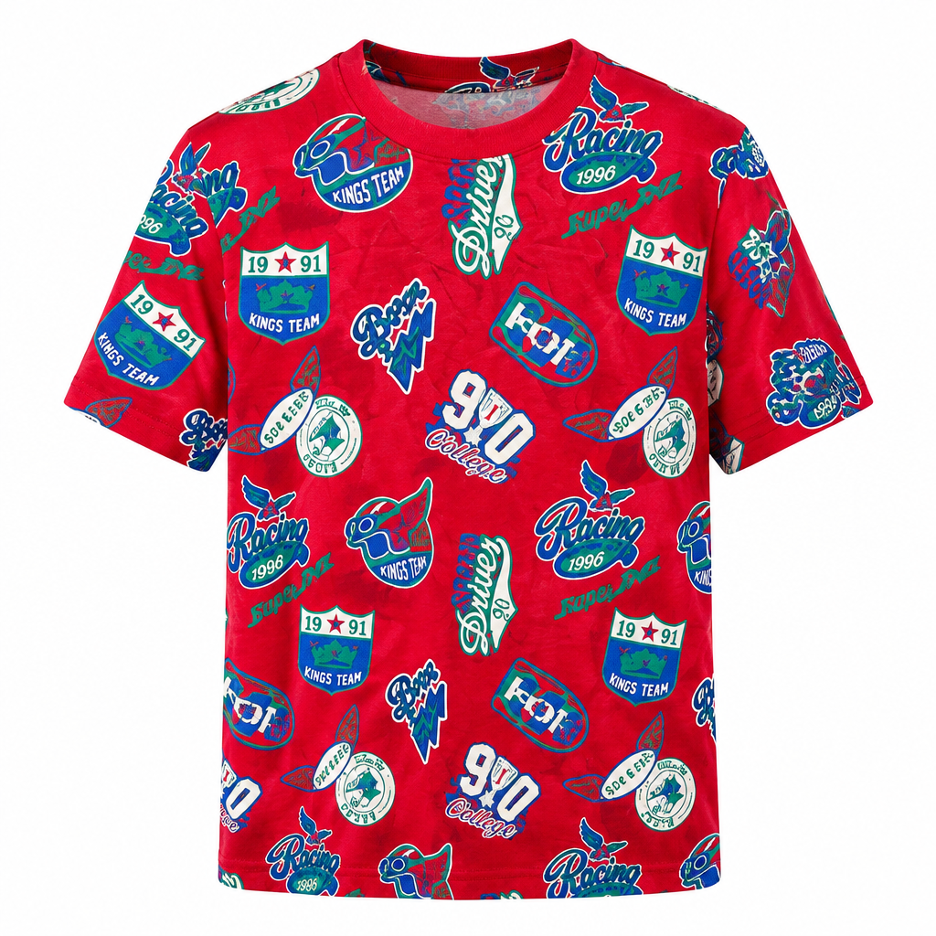 Red Varsity Badge All-Over Print Tee – Ghost Mannequin