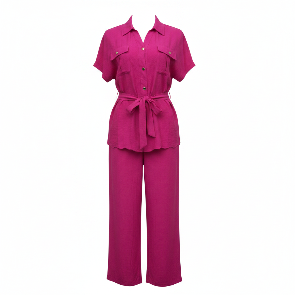 Fuchsia Utility Wide-Leg Jumpsuit - Ghost Mannequin Front