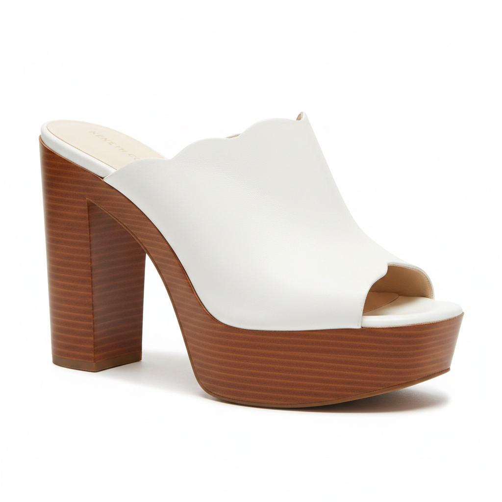 Kenneth Cole WD2699 Block Heel Platform Mule - White - Ghost Mannequin