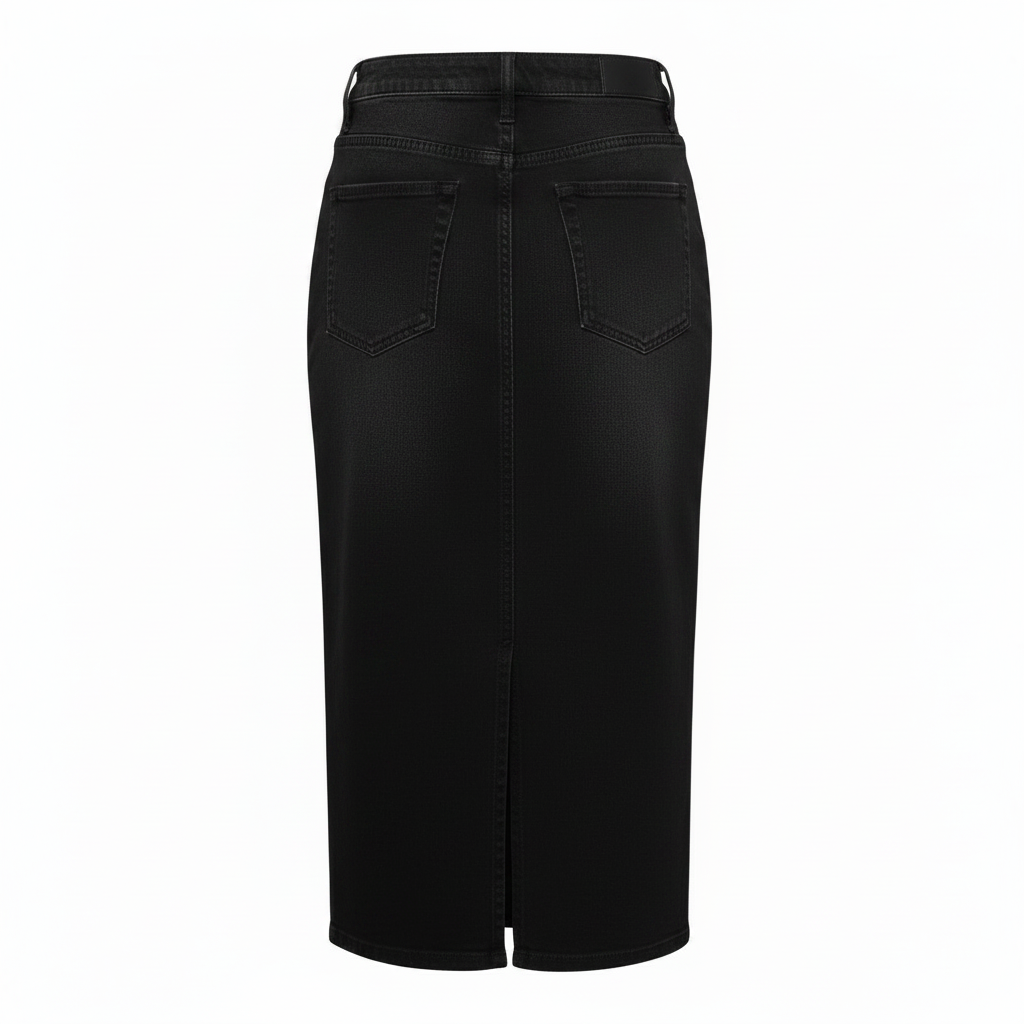 Black Rhinestone All-Over Midi Denim Skirt – Ghost Mannequin Back