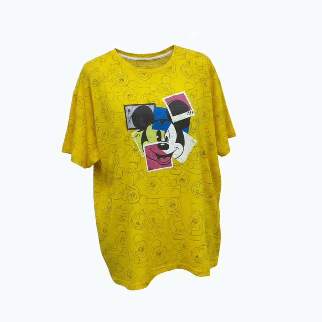 Women's yellow pop-art cartoon oversized tee - ghost mannequin front view