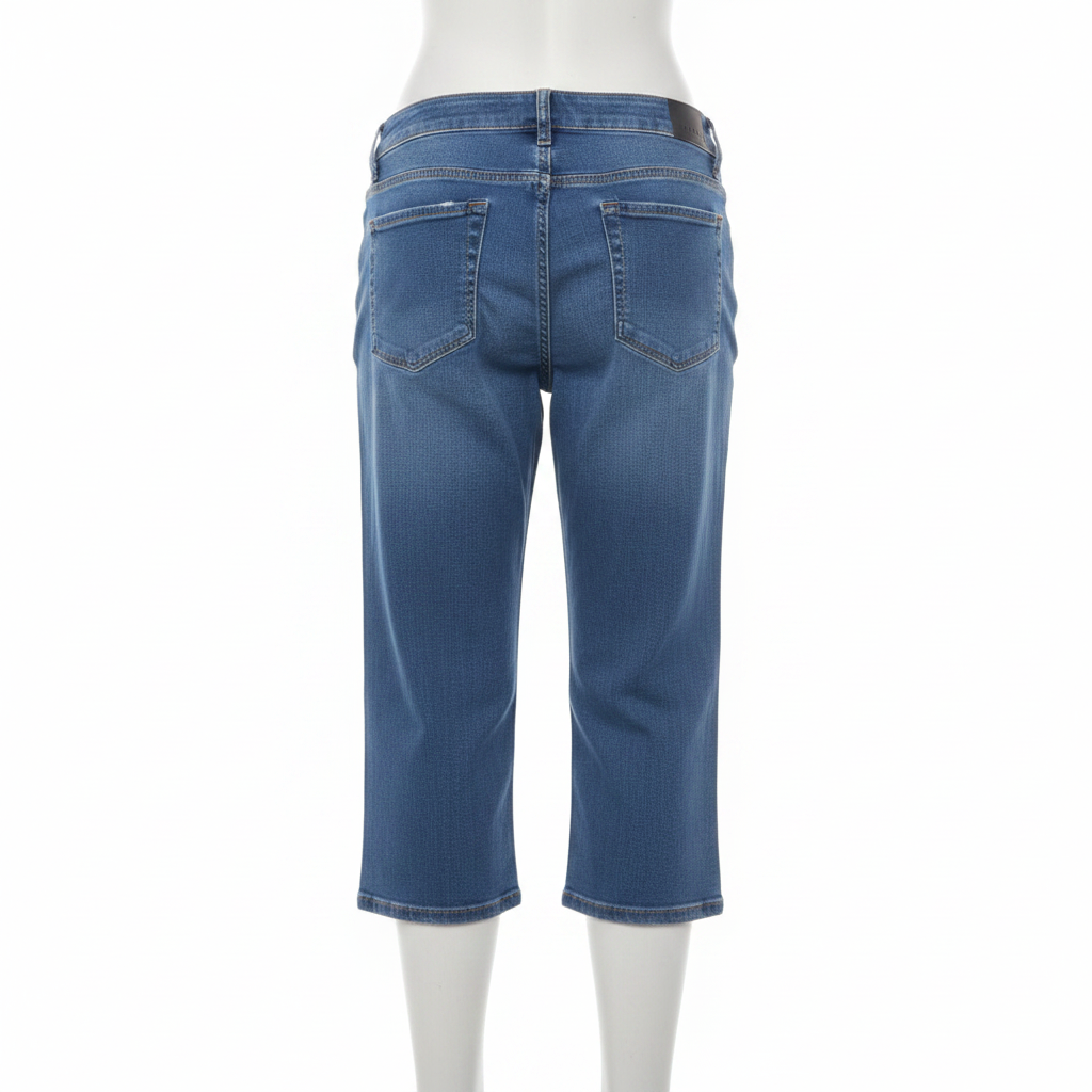 Blue Slightly Torn Denim Capri Trousers - Ghost Mannequin Back