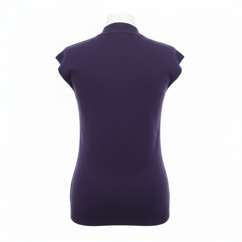 Ghost mannequin back view of purple heart rhinestone sleeveless top