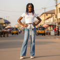 Young Nigerian girl wearing Pearl Bow Lace Flare Jeans
