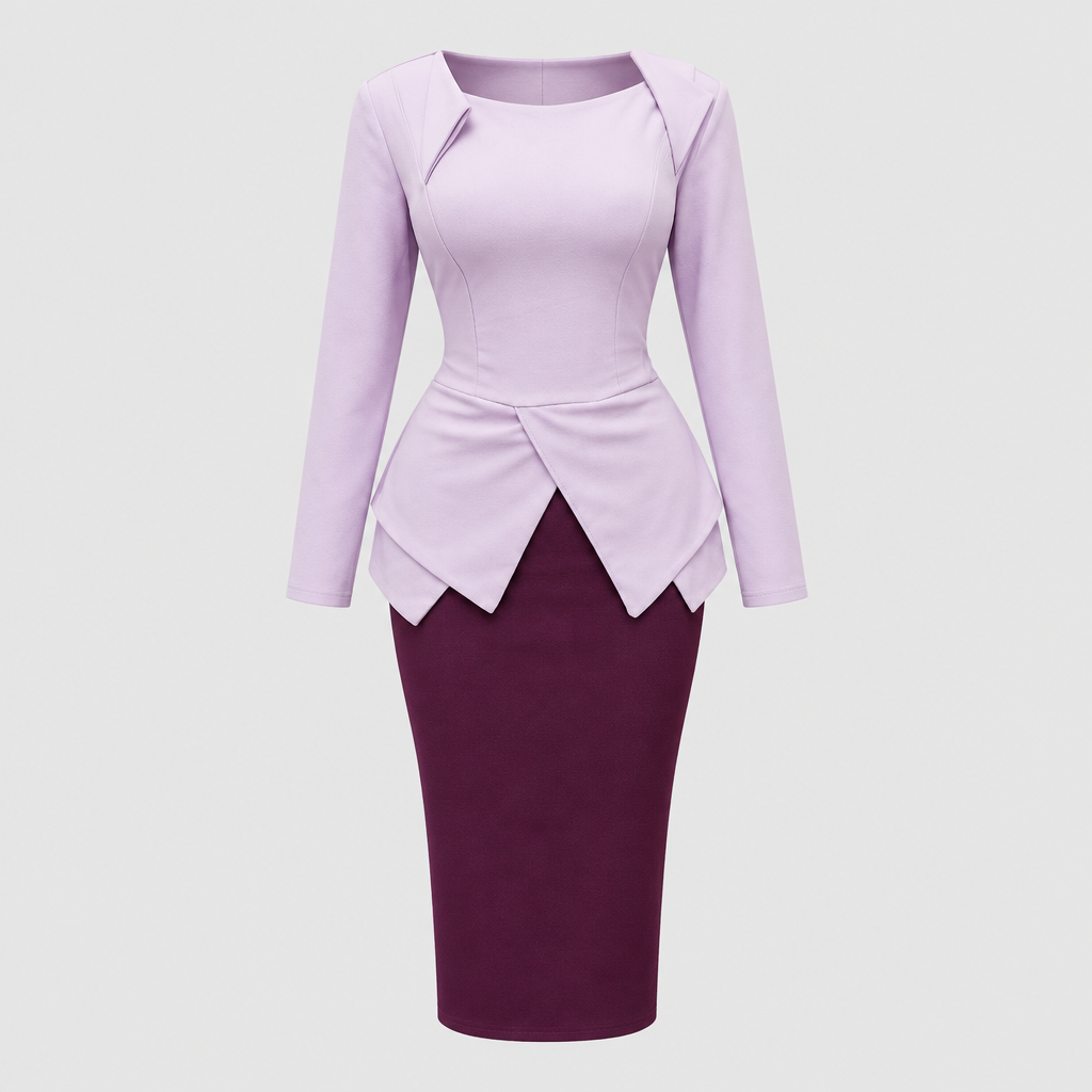 Lavender and plum peplum pencil midi dress
