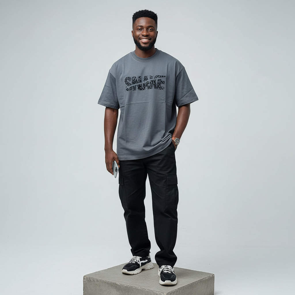 Charcoal Snake Paisley Graphic Oversized Tee - Male Model Front