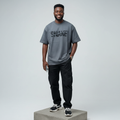 Charcoal Snake Paisley Graphic Oversized Tee - Male Model Front